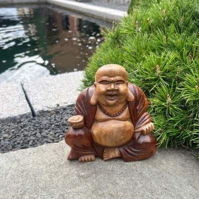 Figur Happy Buddha Holz 18 cm